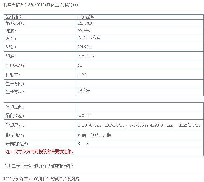 釓镓石榴石GGG单晶