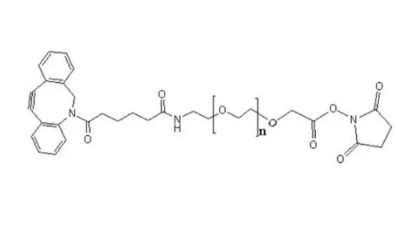 DBCO-PEG-NHS，Dibenzocyclooctyne-PEG-NHS，二苯基环辛炔PEG琥珀酰亚胺酯  分子量：400、600、1K、2K、3.4K、4K