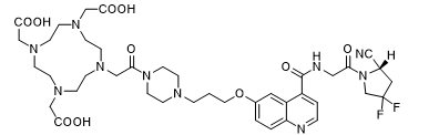 23747782-02-0   (S)-2,2',2''-(10-(2-(4-(3-((4-((2-(2-cyano-4,4-difluoropyrrolidin-1-yl)-2-oxoethyl)carbamoyl)quinolin-6-yl)oxy)propyl)piperazin-1-yl)-2-oxoethyl)-1,4,7,10-tetraazacyclododecane-1,4,7-triyl)triacetic 