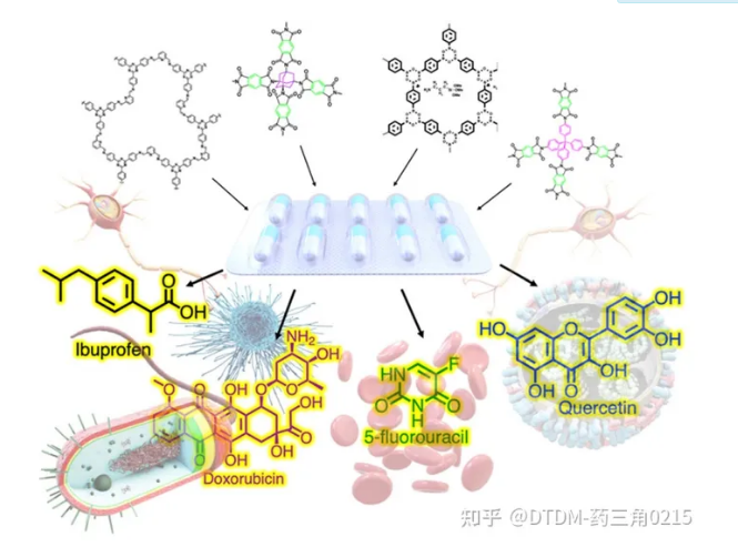 一些具有代表性的COF支架被用于向靶点递送多种药物