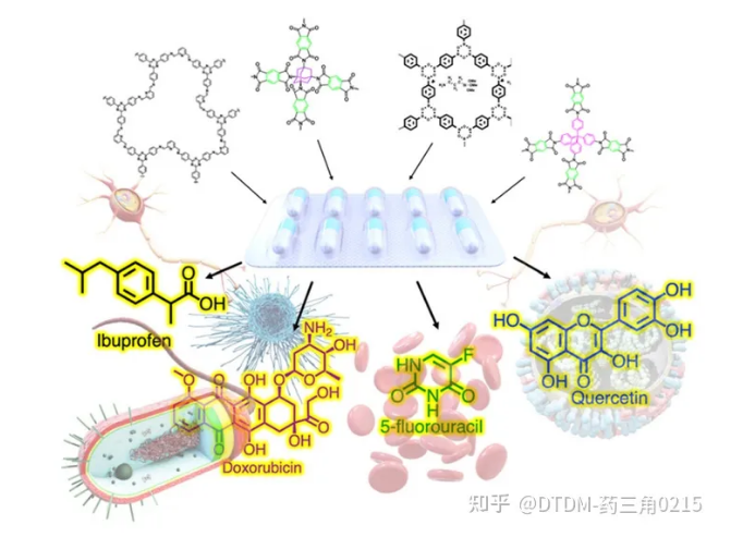 一些具有代表性的COF支架被用于向靶点递送多种药物