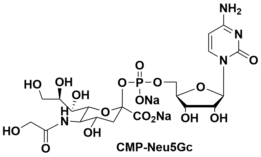 "CMP-N-glycolylneuraminic acid  CMP-Neu5Gc"  98300-80-2 腺苷-5-单磷酸-N-羟乙酰神经氨酸二钠盐